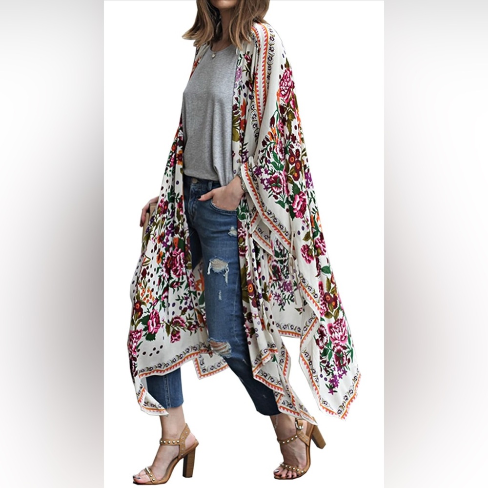 Summer Chiffon Floral Long Cardigan Kimono